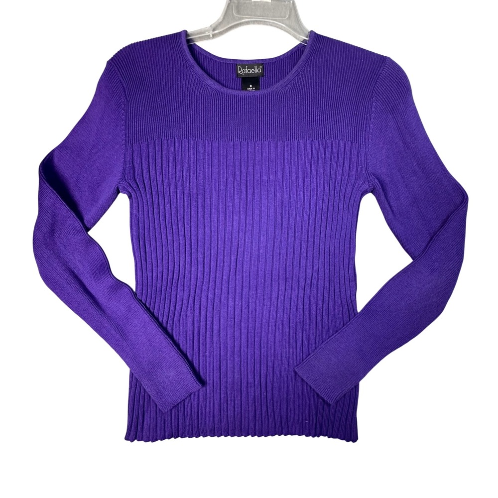 Rafaella Purple Ribbed Knit Cotton Long Sleeve Sweater Top Small Classic Minimal